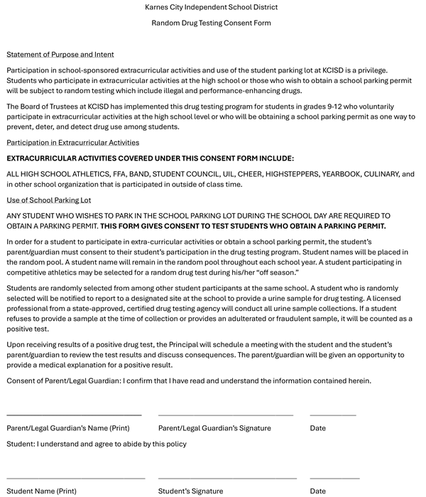 Drug Test Consent Form