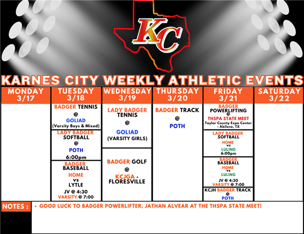 KC Weekly Athletic Events